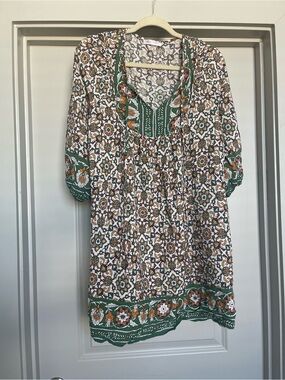 BlueTime Boho Floral Tunic Dress in Green & Rust